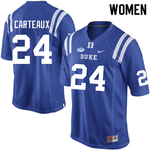 Women #24 Cole Carteaux Duke Blue Devils College Football Jerseys Sale-Blue - Click Image to Close